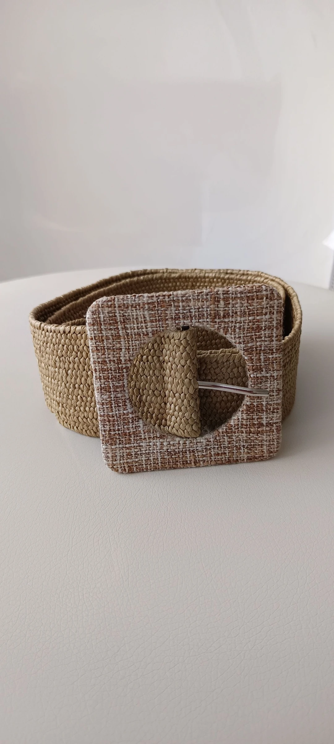 Ceinture élastique imitation paille boucle carrée EXCELLENT ÉTAT 